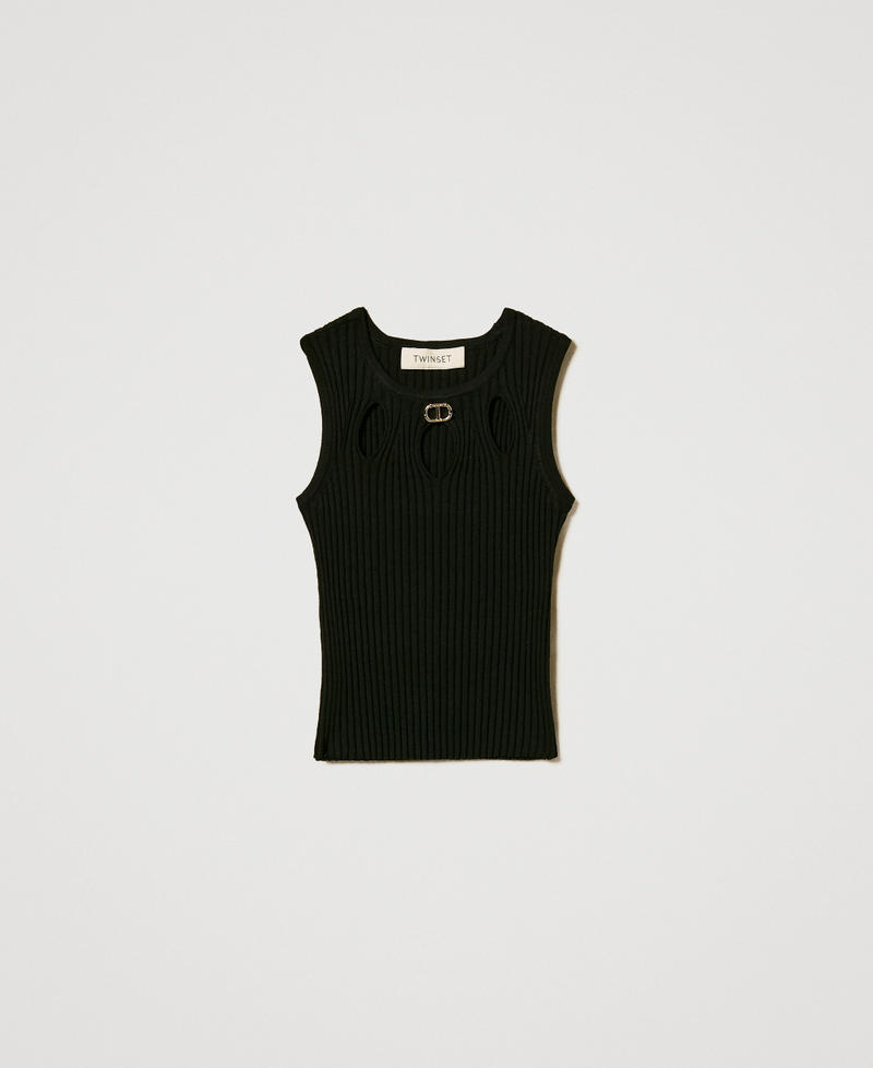 Rib knit top with cut-out Black Girl 251GJ3413_00006_0S
