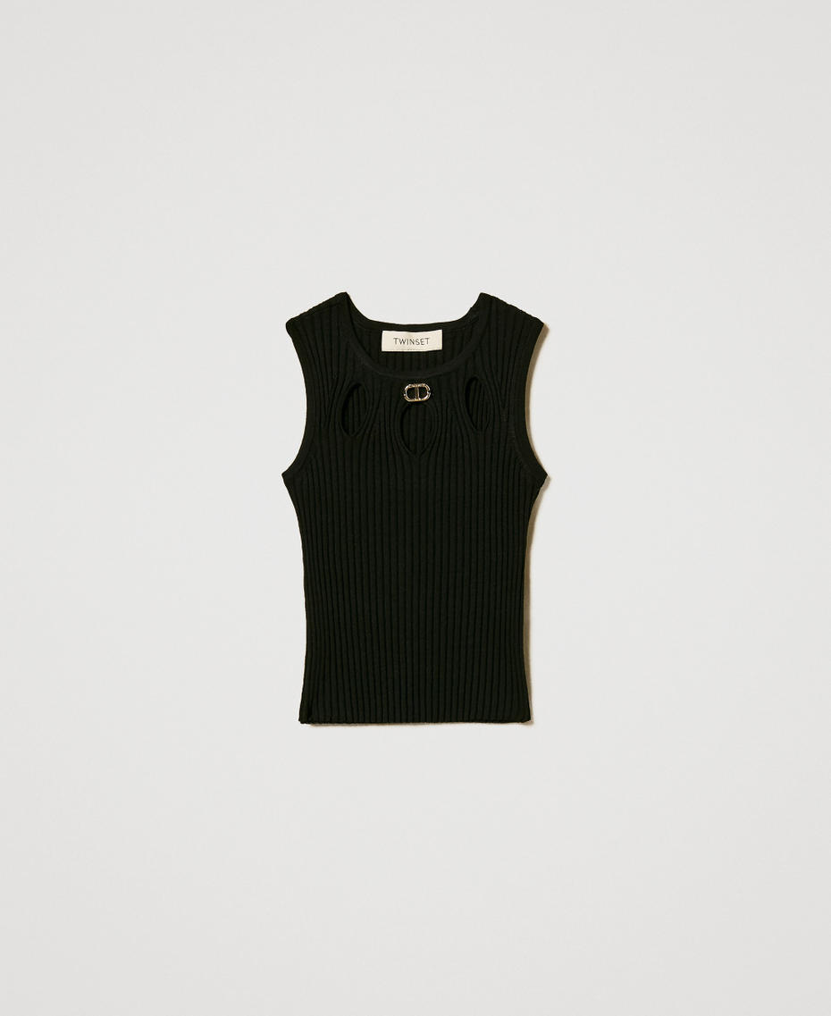Top in maglia a coste con cut-out Nero Bambina 251GJ3413_00006_S0
