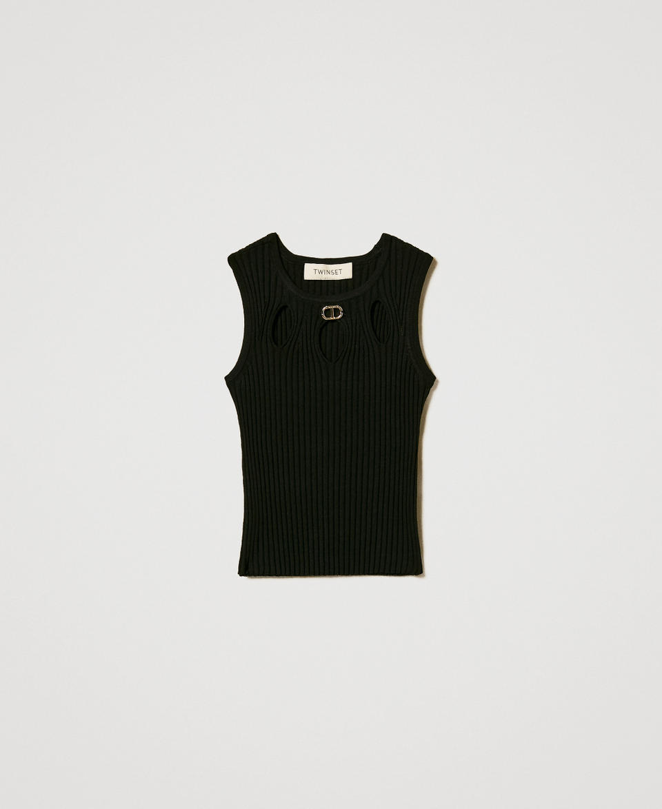 Rib knit top with cut-out Black Girl 251GJ3413_00006_S0