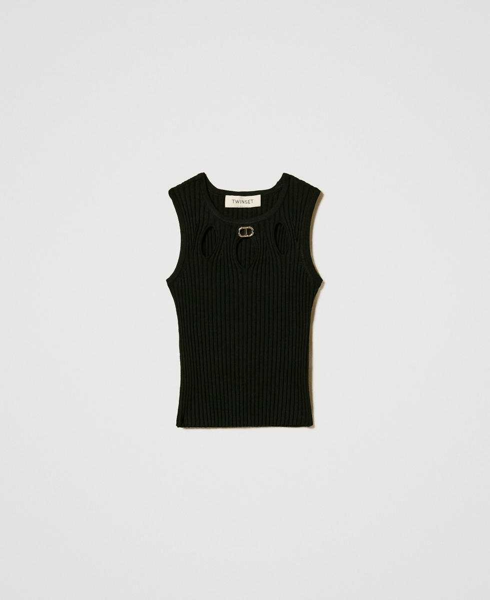 Rib knit top with cut-out Black Girl 251GJ3413_00006_S0