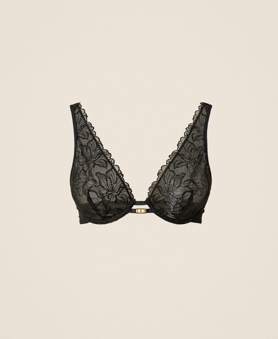 Underwired bra with floral embroidery Black Woman 252LL6E55_00006_S0