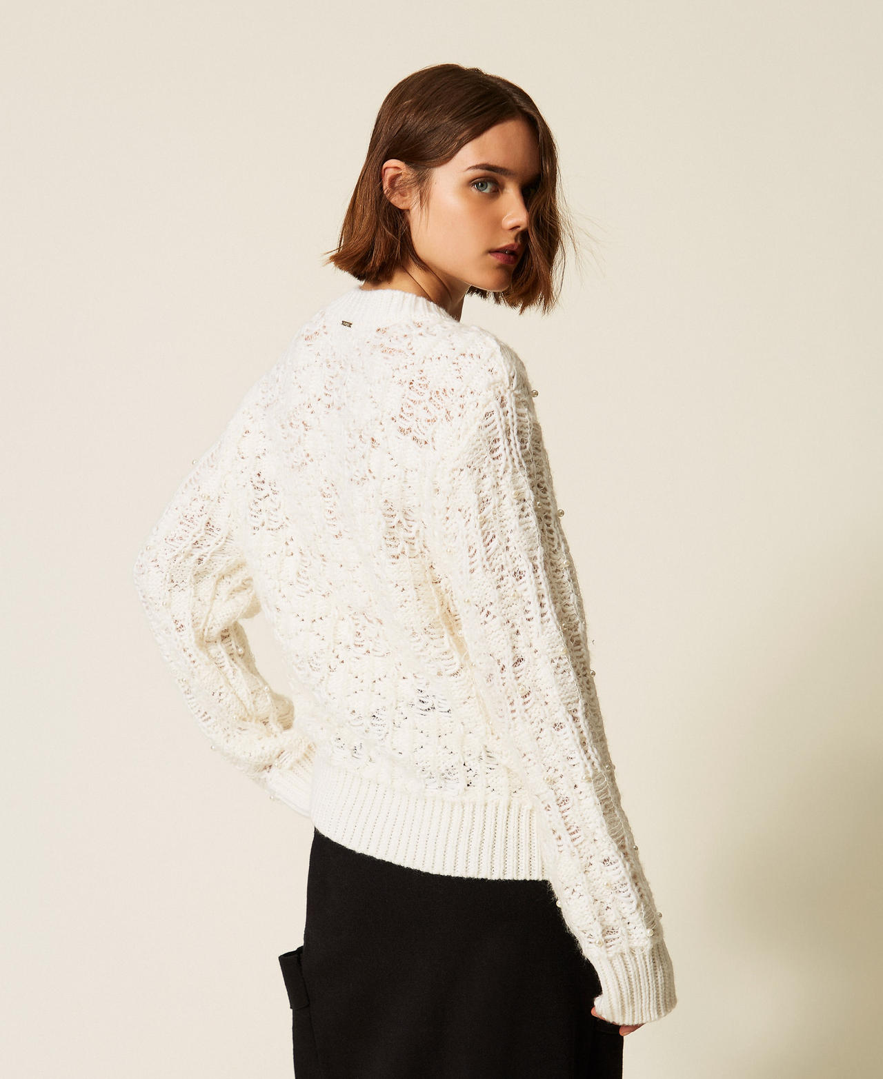 Crew neck jumper with pearls Mother Of Pearl Woman 262LI3TAA_00059_03