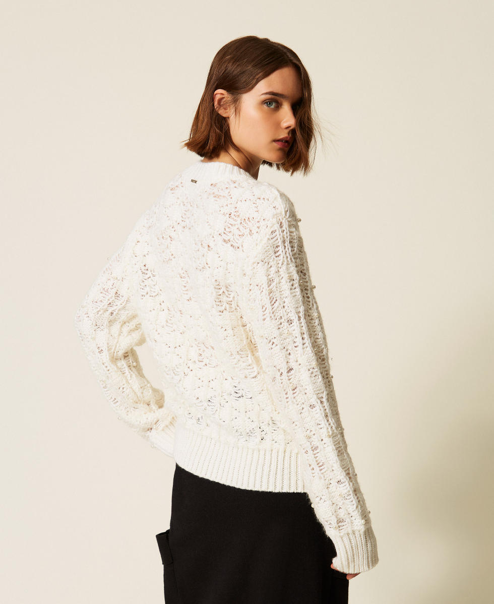 Crew neck jumper with pearls Mother Of Pearl Woman 262LI3TAA_00059_03