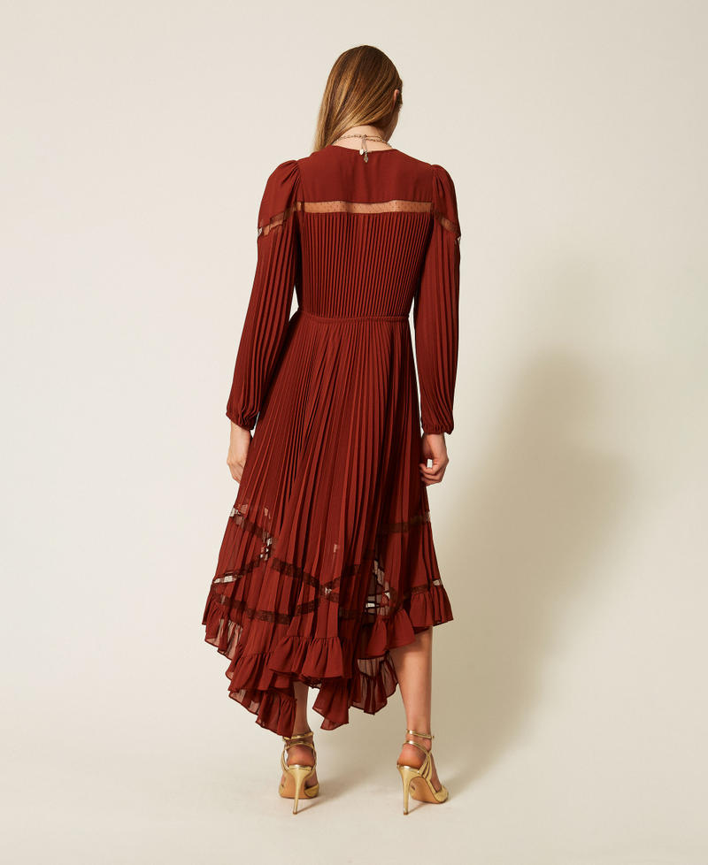 Long pleated georgette dress "Cherry Wood" Brown Woman 262TP271A_06501_03