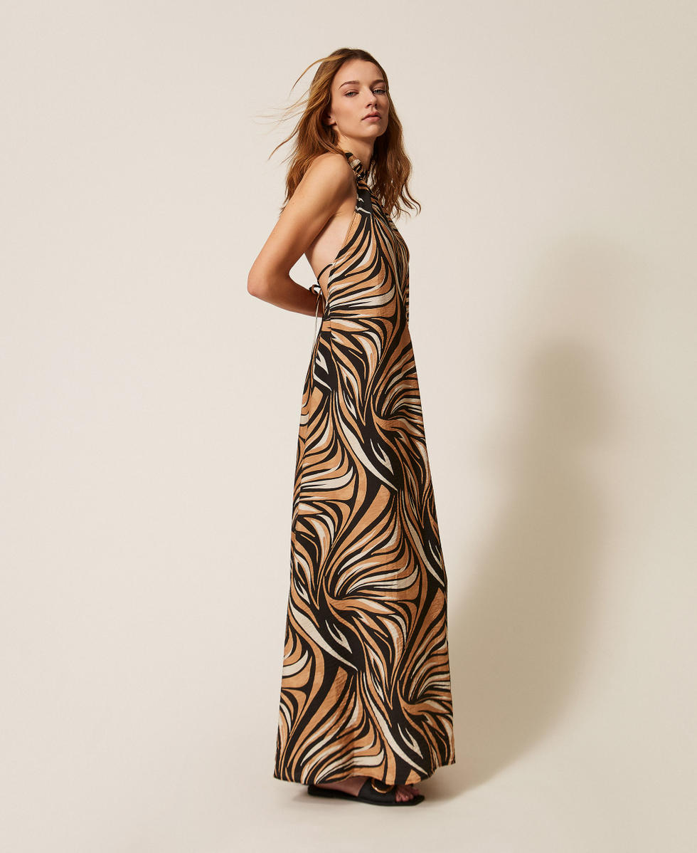 Robe longue avec imprim&eacute; graphique Imprim&eacute; Z&egrave;bre Multicolore Noir Femme 261LB2REE_13214_02