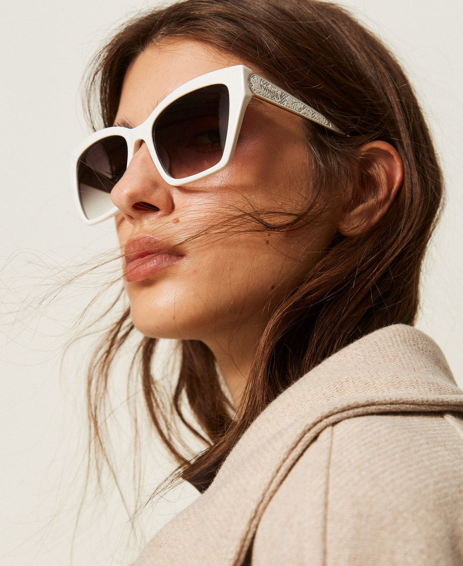 Butterfly-shaped acetate sunglasses Solid White Snow Woman 999TZ5095_14157_A0