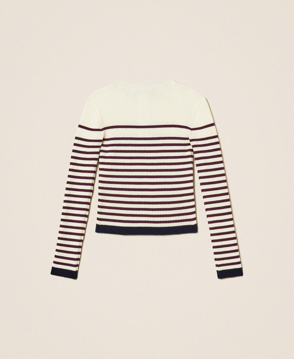 Pull col montant ray&eacute; Blanc &laquo;&nbsp;Papyrus&nbsp;&raquo;/Bordeaux &laquo;&nbsp;Burgundy&nbsp;&raquo; Fille 252GJ3035_12735_S1