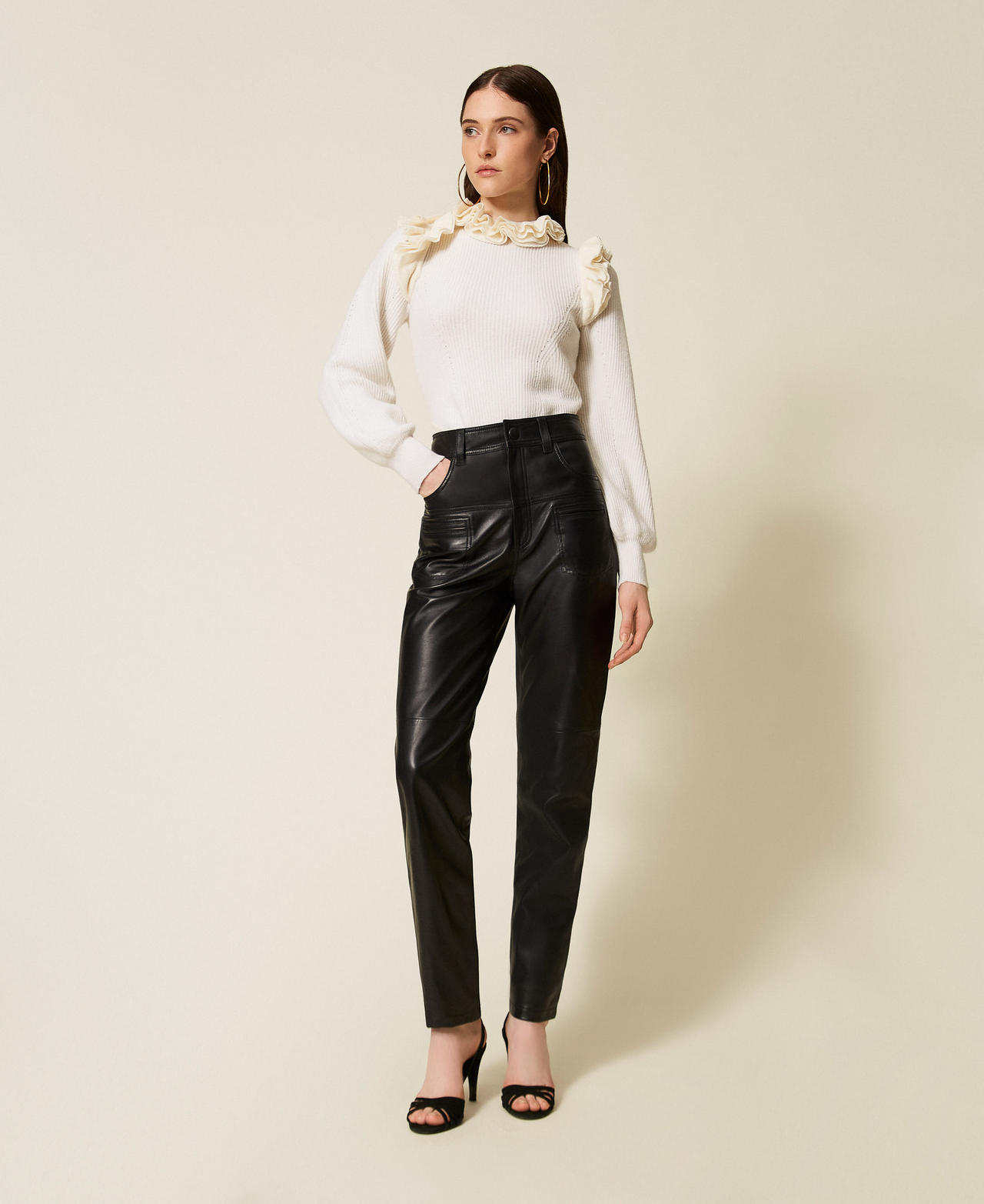 Leather trousers with stitch detail Black Woman 252TS2121_00006_01