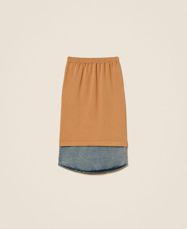 Midi scuba fabric and denim skirt
