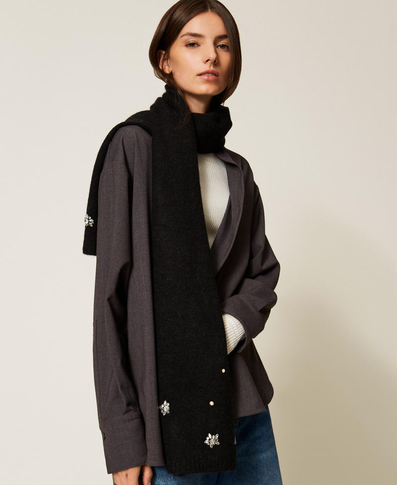 Schal aus Alpakamischung mit Strass und Perlen Schwarz Frau 252AA4021_00006_T0