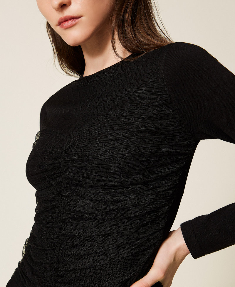 Short knit dress with tulle Black Woman 252TT3261_00006_05