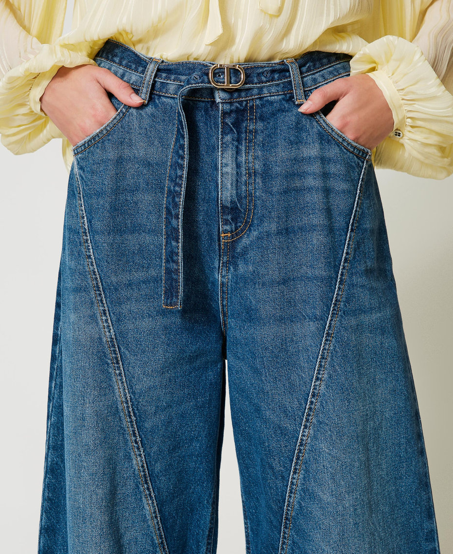 Wide leg jeans with Oval T belt "Mid Denim" Blue Woman 251TP2572_01611_04