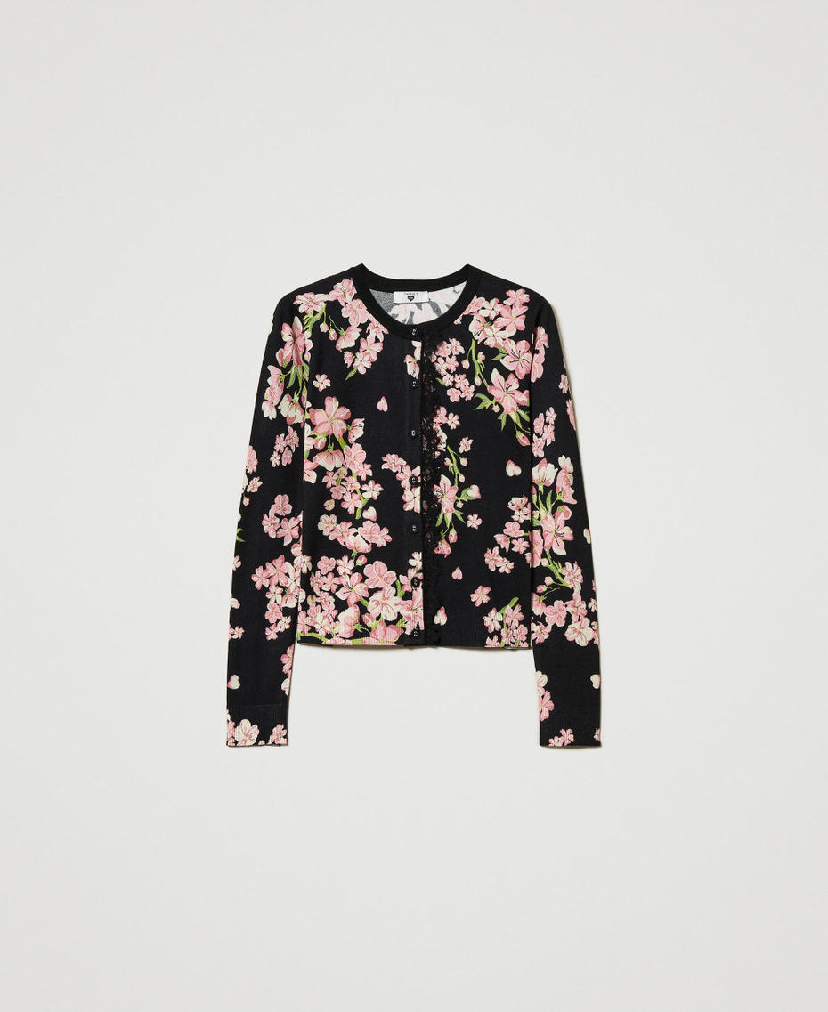 Knit cardigan with print and lace Multicolour Blooming Woman 242LL3TAA_11998_S0