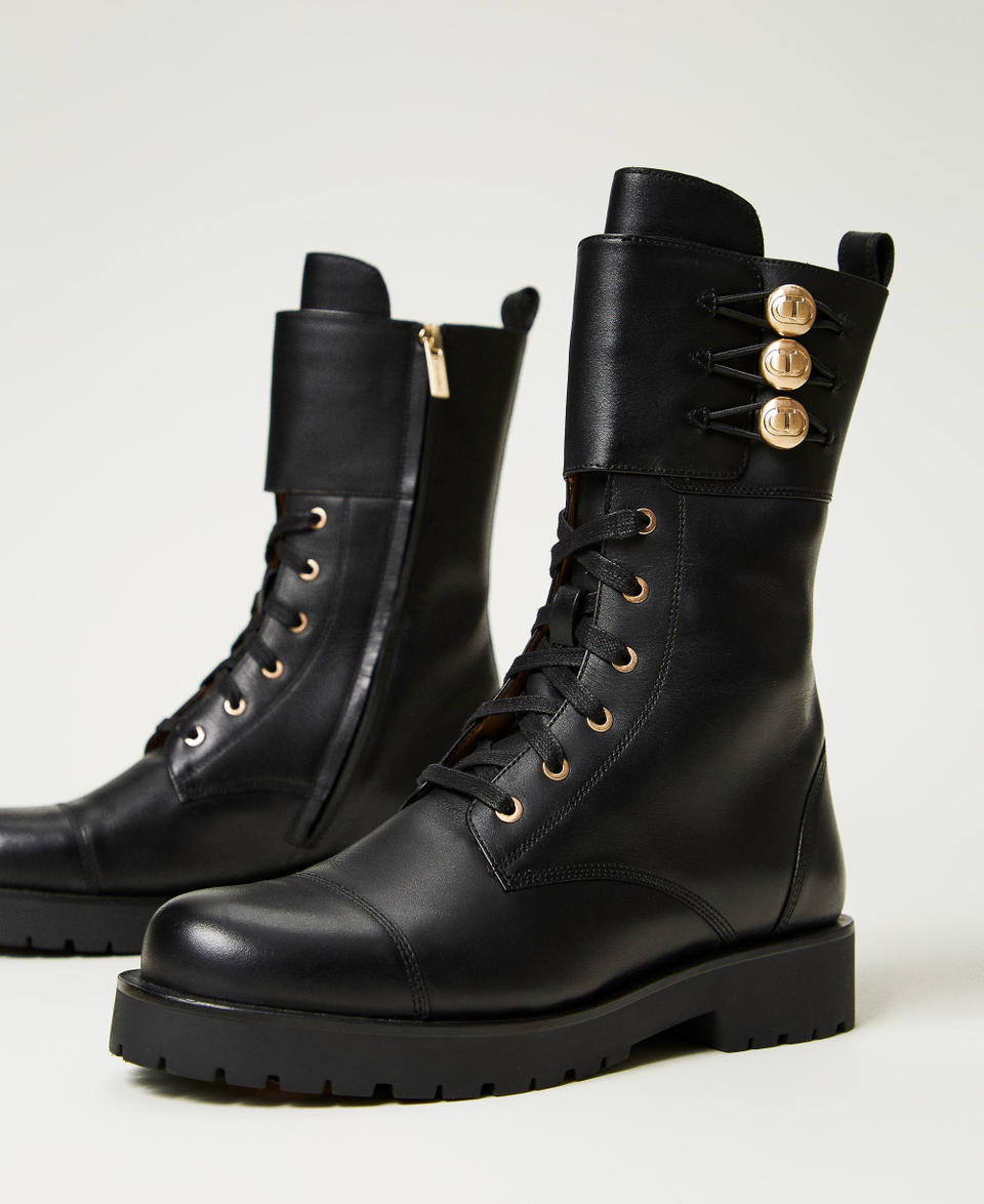 Leather combat boots with buttons Black Woman 251TCP146_00006_02