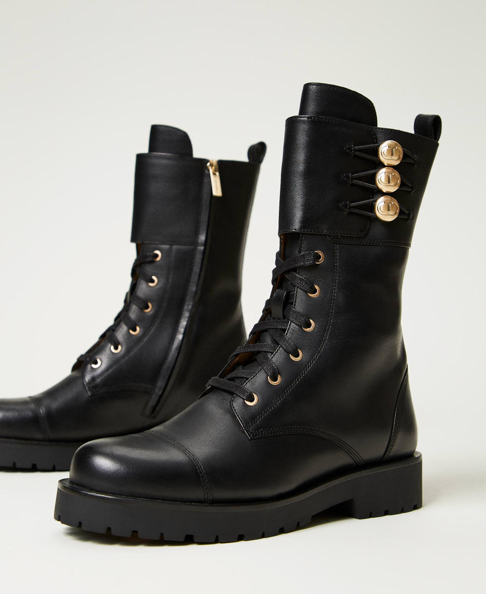 Leather combat boots with buttons Black Woman 251TCP146_00006_02