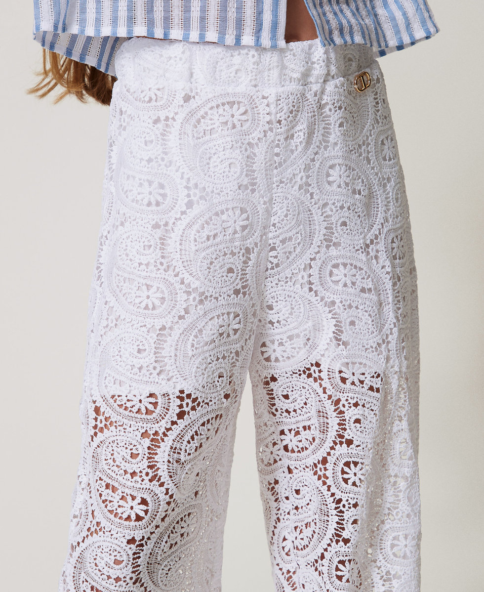 Pantalon droit en dentelle macram&eacute; Blanc "Ice" Fille 251GJ2QR4_00808_04