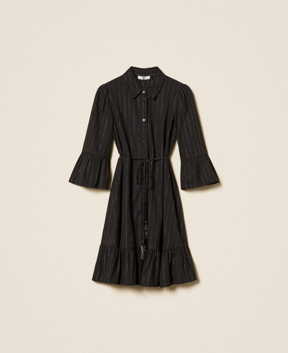 Vestido corto con rayas de lúrex Negro Mujer 261LB2QEE_00006_S0