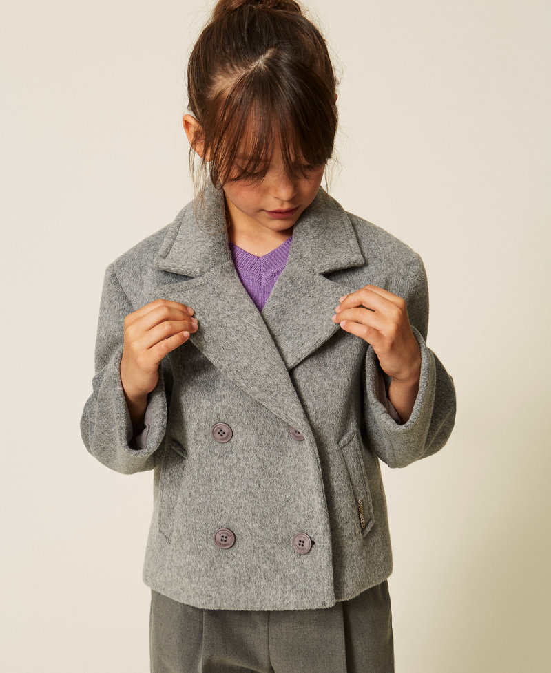 Double breasted wool cloth caban Mid Grey Melange Girl 262GJ2061_12838_04