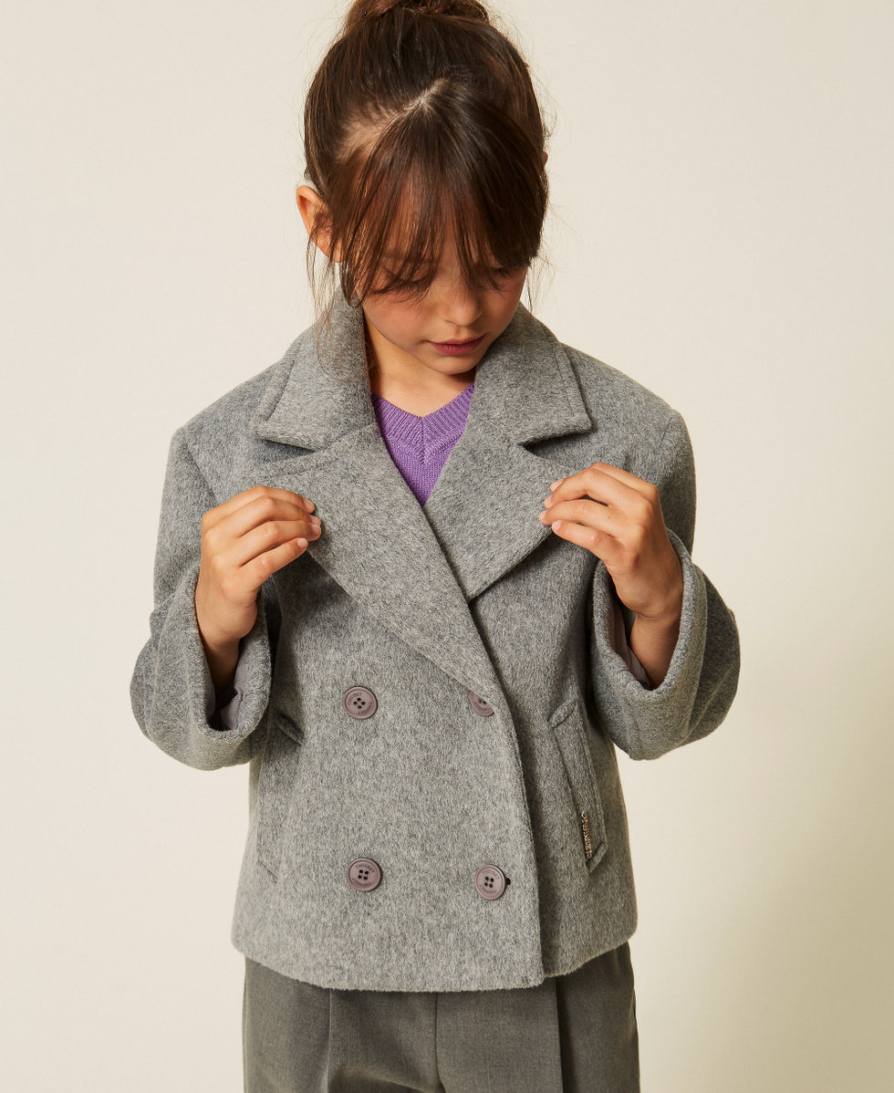 Caban crois&eacute; en drap Gris Moyen Chin&eacute; Fille 262GJ2061_12838_04