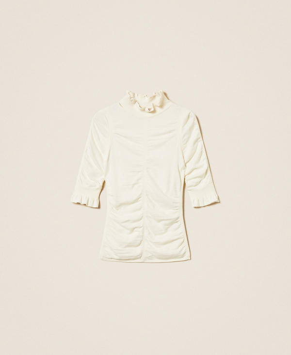 Stehkragenpullover mit Kräuselung