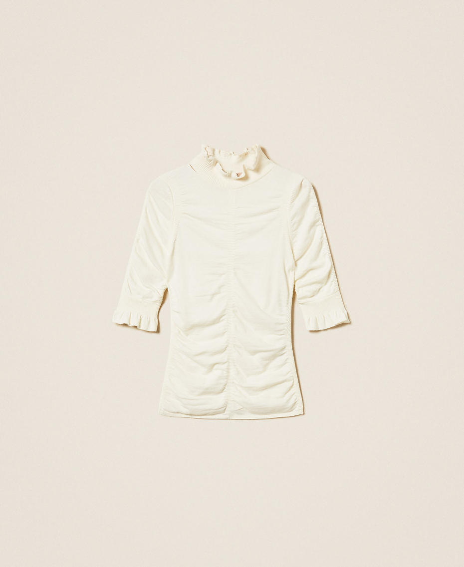 Stehkragenpullover mit Kr&auml;uselung Wei&szlig; Schnee Frau 252TT3151_00282_S0