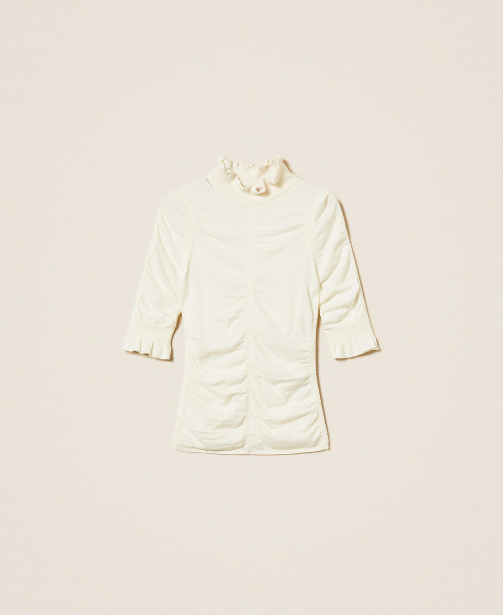 Pull col montant avec fronce Blanc Neige Femme 252TT3151_00282_S0