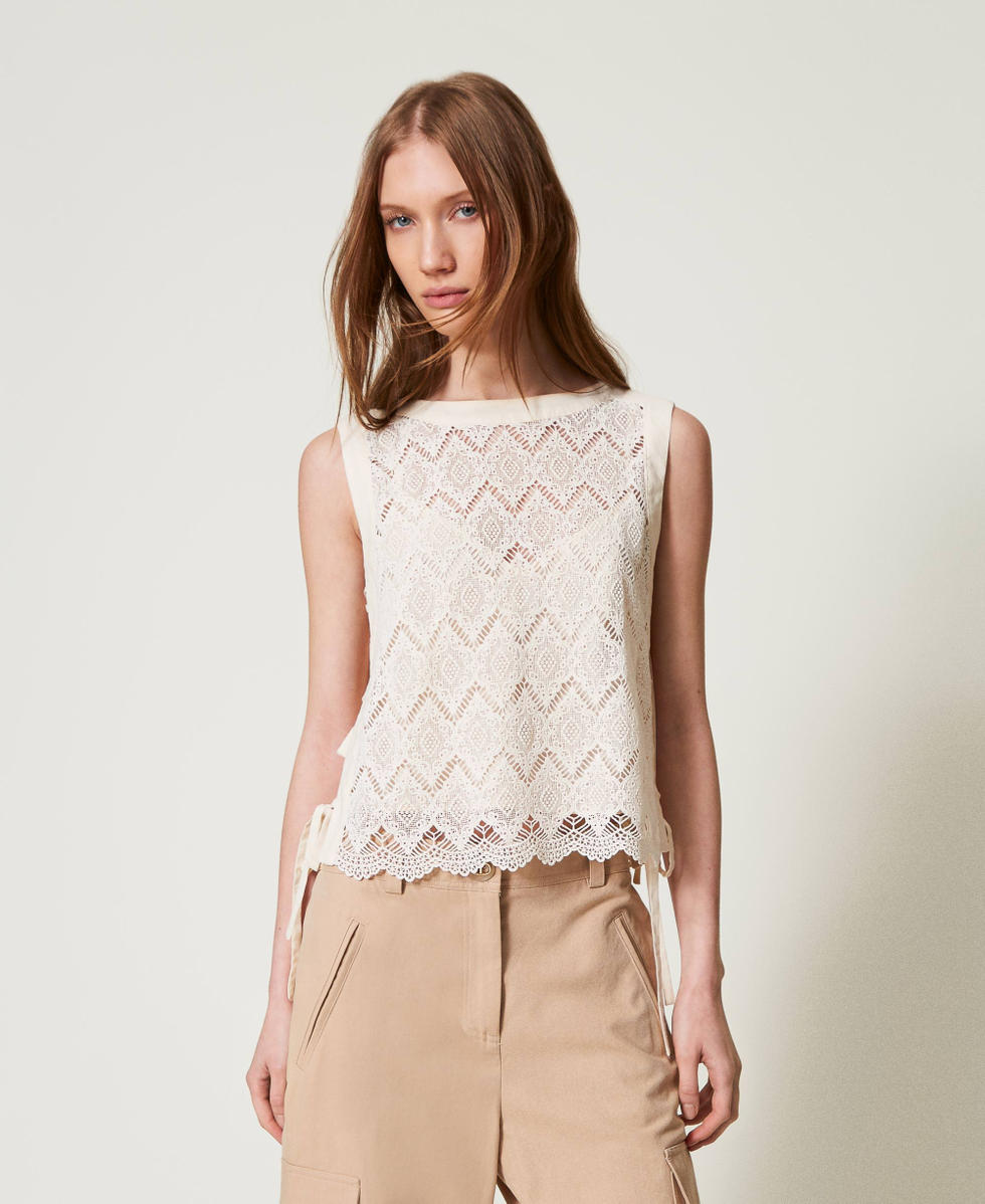 Top aus Makrameespitze Delicate Beige Frau 251TP2408_12140_01