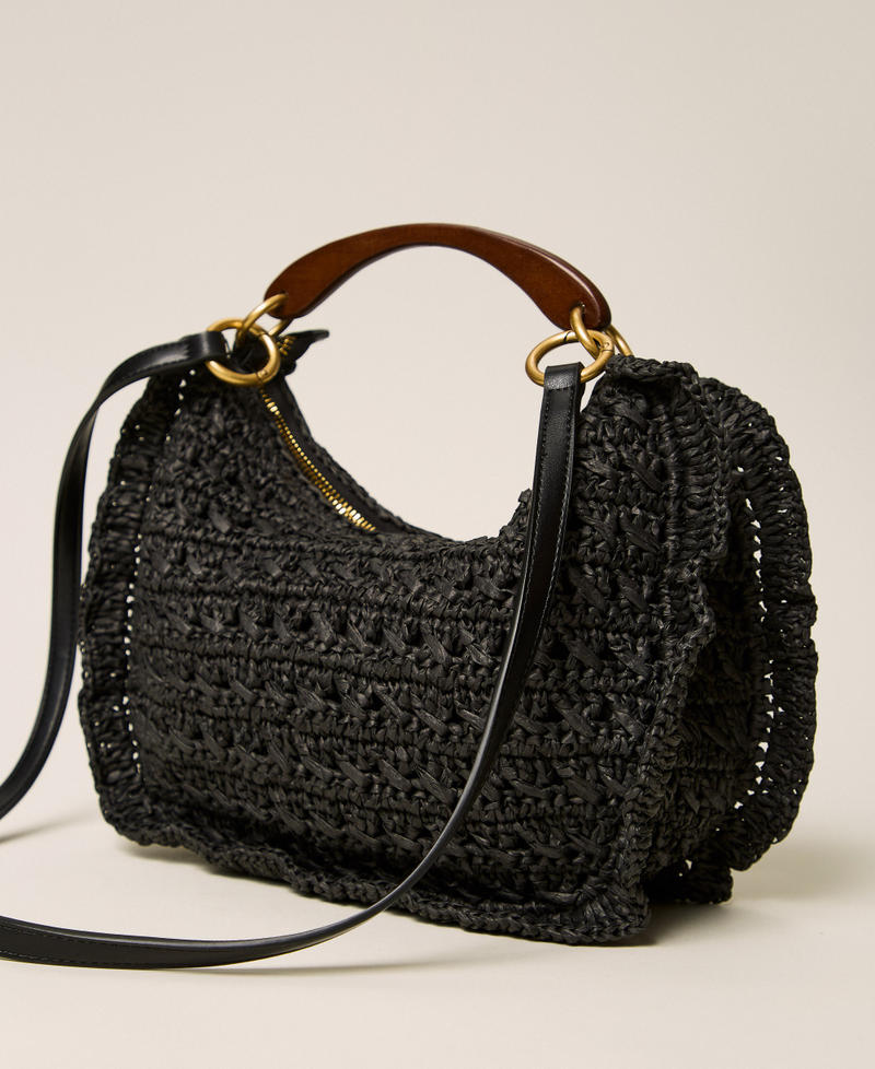 Crochet raffia Croissant bag with cherries Black Woman 261TD8301_00006_03