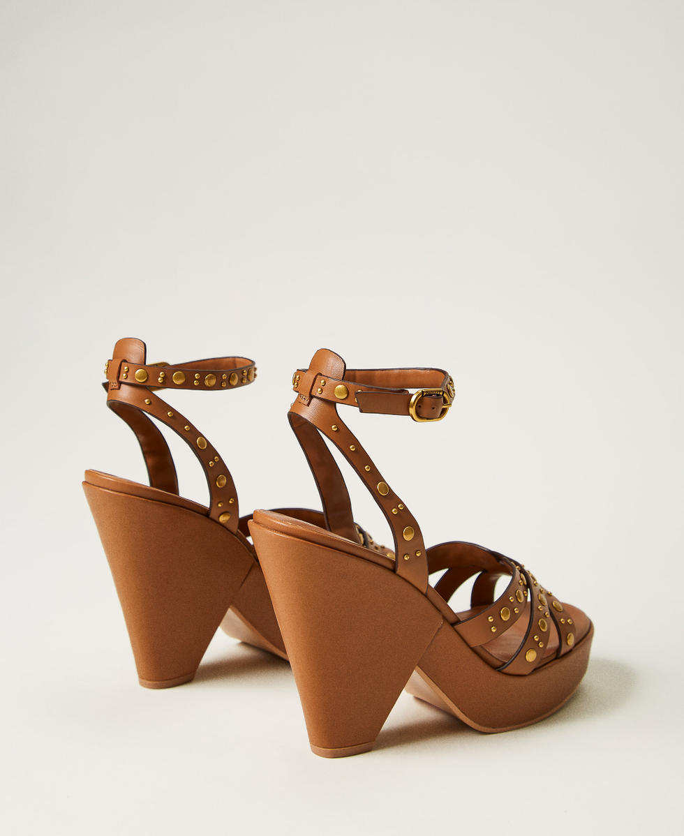 Leather platform sandals with studs Leather Brown Woman 251TGT074_00057_03