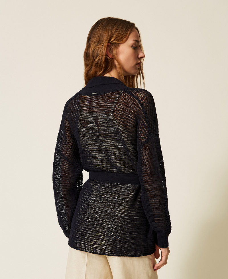 Von Hand bestickter Netz-Cardigan Blue Light Frau 261TE3021_13172_03