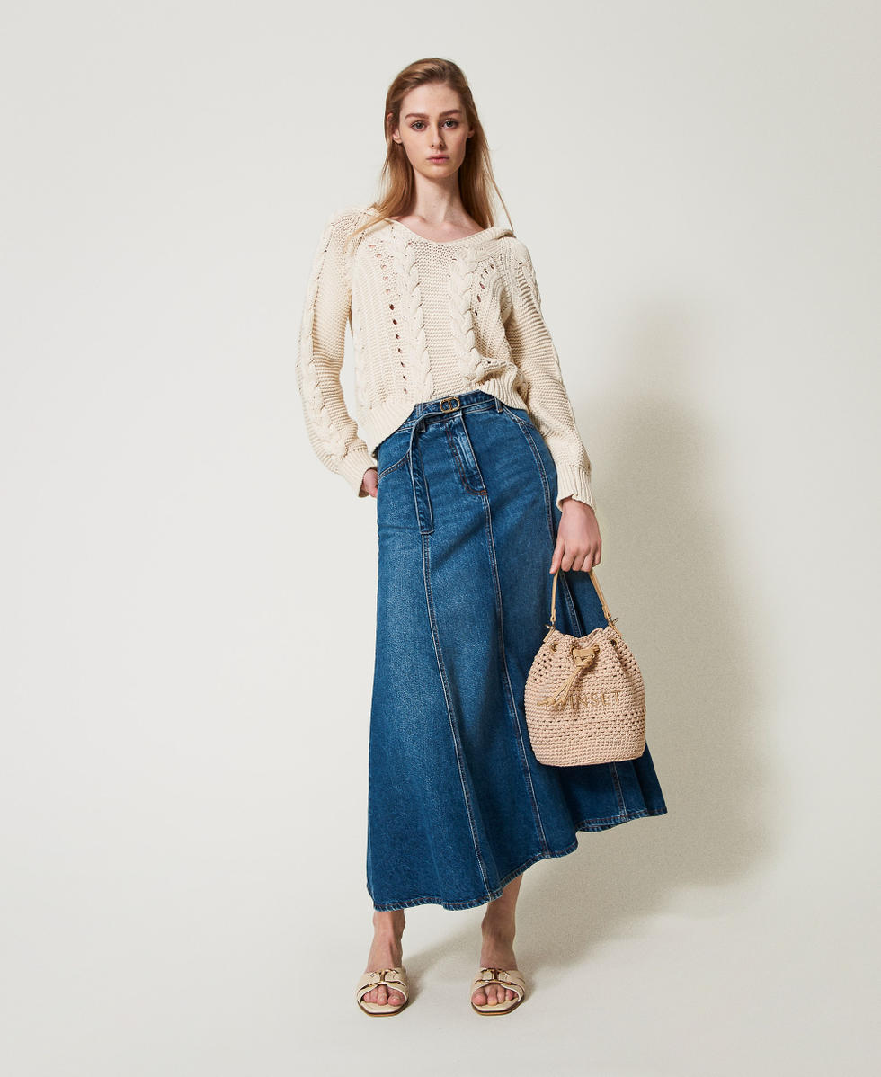 Cable knit hooded jumper Delicate Beige Woman 251TP3460_12140_T0