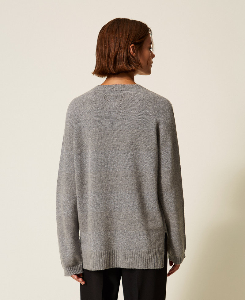 Pull en laine mélangée avec rayures et lurex Rayure Gris Moyen Chiné/Gris Moyen Lurex Femme 252TT3302_13021_03