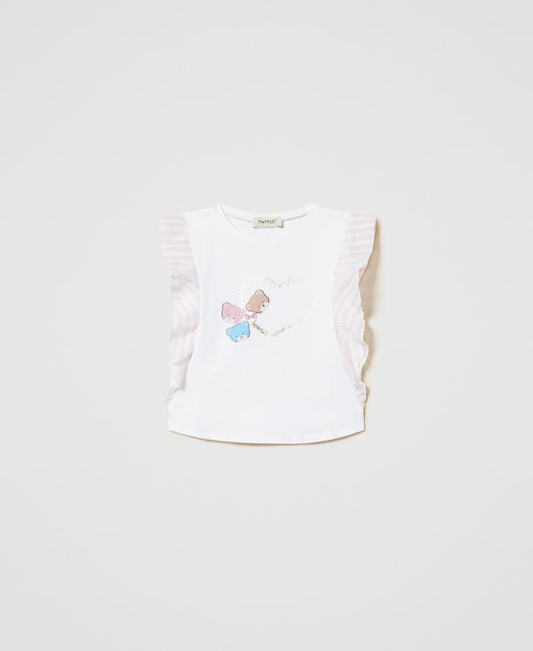Jacquard T-shirt with print and rhinestones