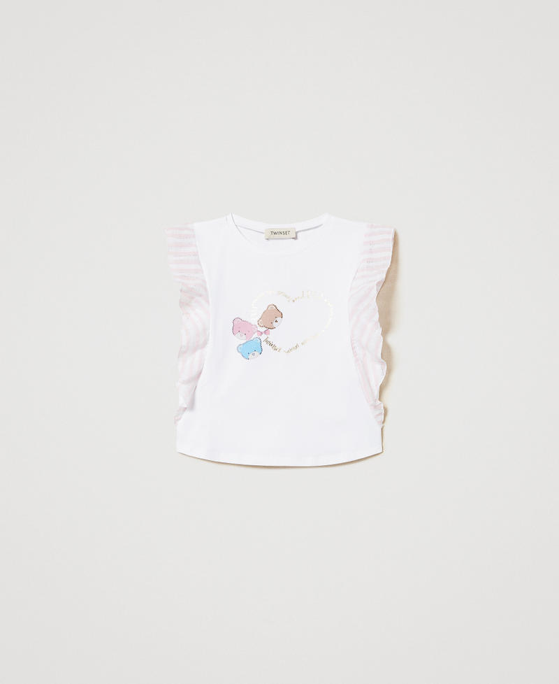 T-shirt jacquard avec imprim&eacute; et strass Bicolore Ice/Rayure Sweet Rose Fille 251GJ242A_12286_01