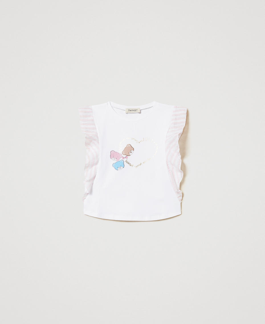 T-shirt jacquard avec imprim&eacute; et strass Bicolore Ice/Rayure Sweet Rose Fille 251GJ242A_12286_01