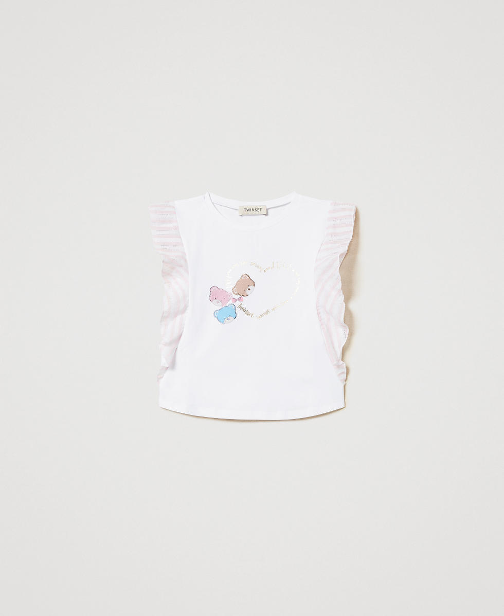 T-shirt jacquard con stampa e strass Bicolor Ice / Riga Sweet Rose Bambina 251GJ242A_12286_01