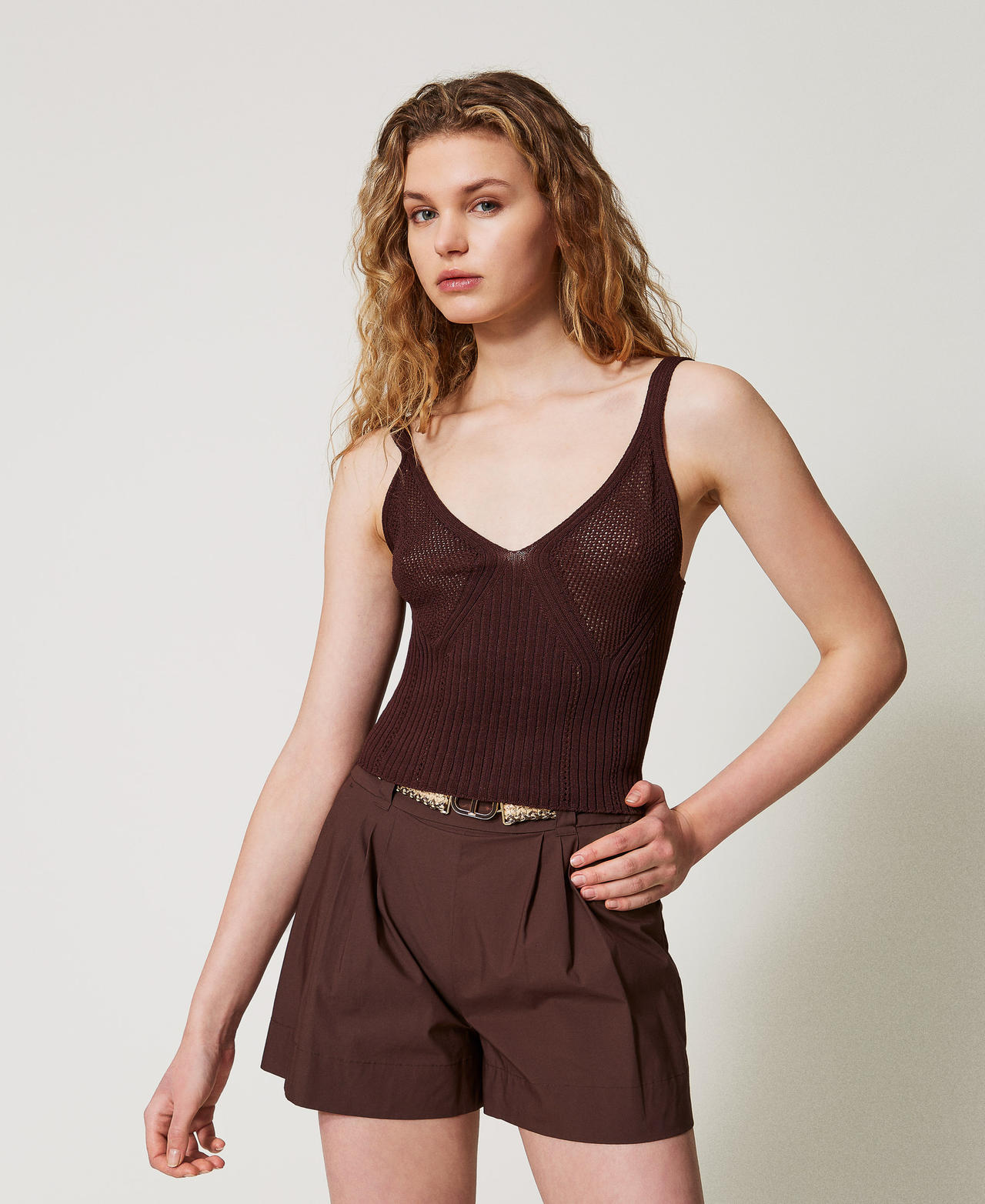 Rib-knit top Chocolate Lab Woman 251TT3220_10780_01