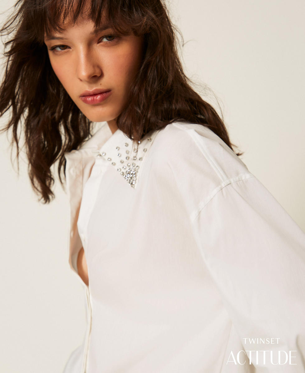 Hemdbluse aus Popeline mit Strass