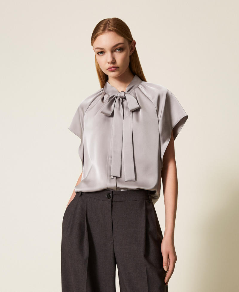 Satin shirt with bow Grey Ash Woman 252AP2417_12614_01