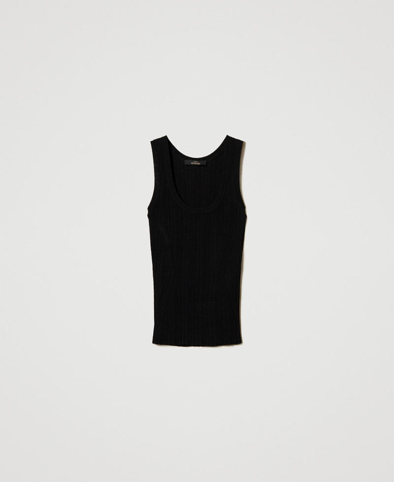 Fitted rib knit top Black Woman 251AP3031_00006_S0