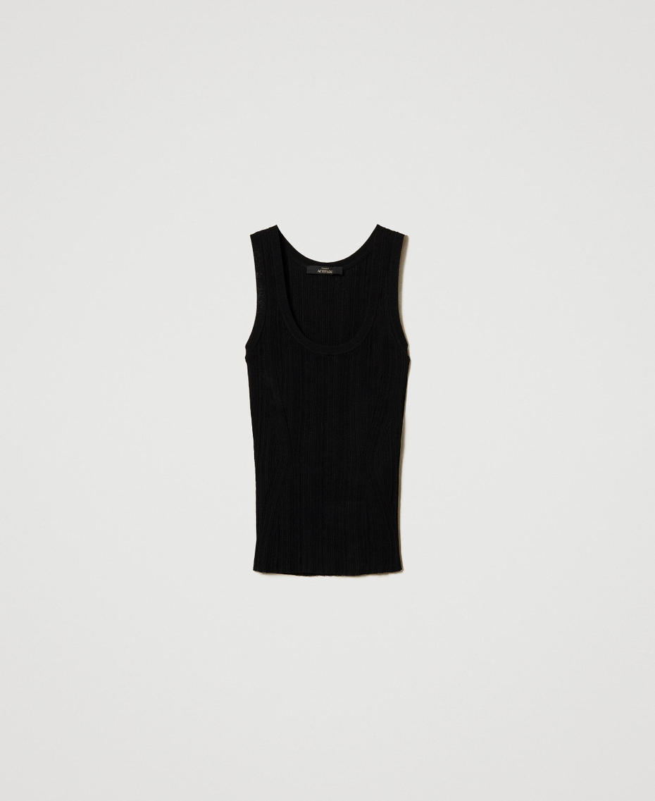 Fitted rib knit top Black Woman 251AP3031_00006_S0