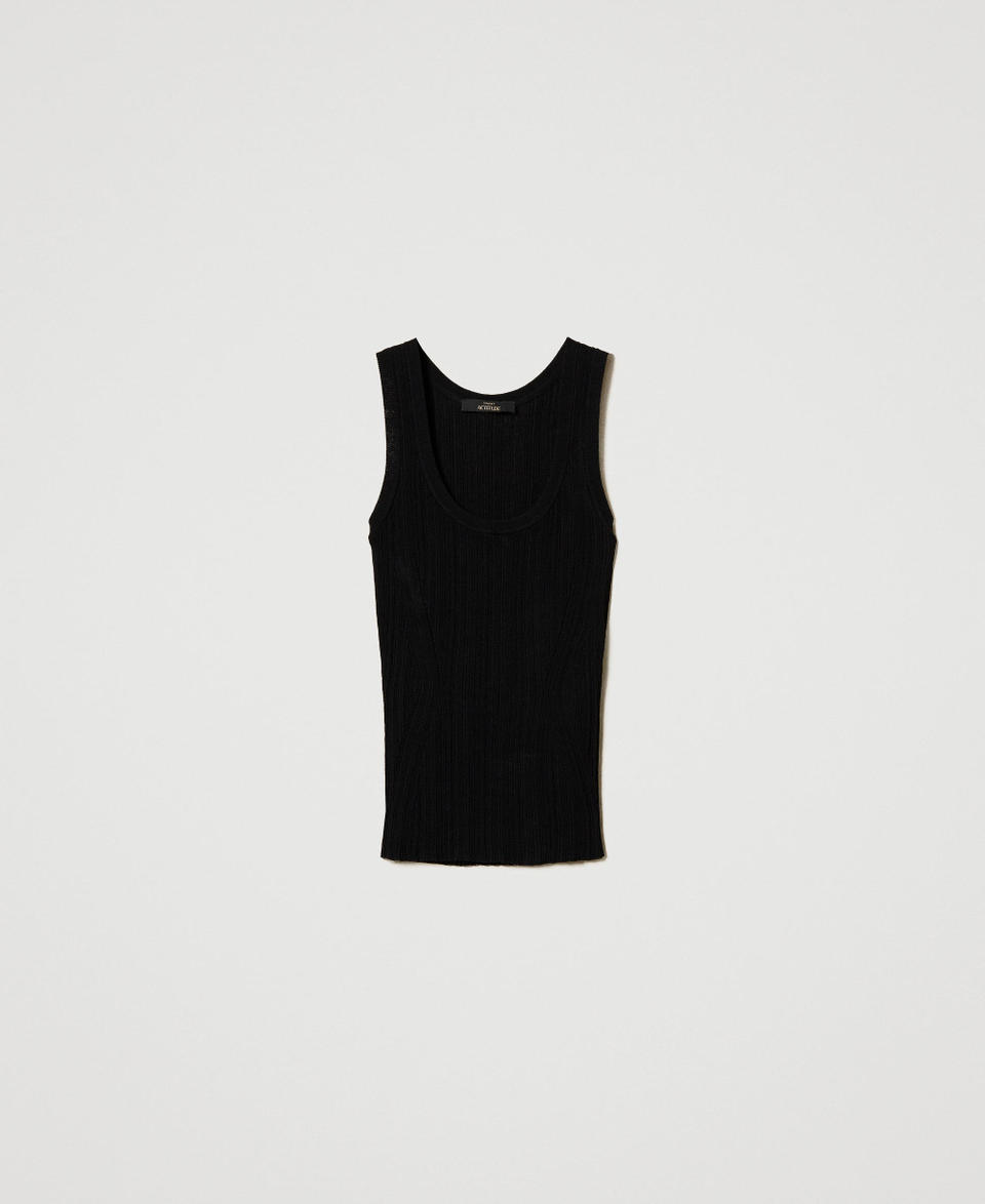 Fitted rib knit top Black Woman 251AP3031_00006_S0
