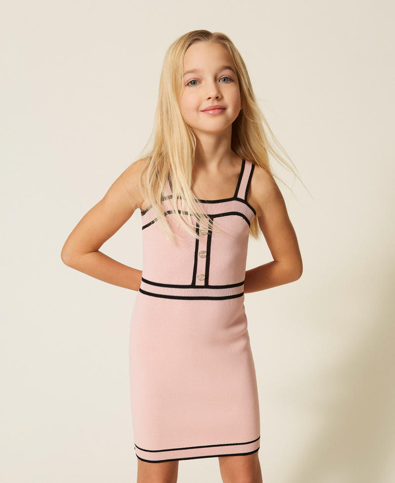 Robe courte en maille avec bords Bicolore Rose &laquo;&nbsp;Pink Dancer&nbsp;&raquo;/Noir Fille 261GJ3071_13197_01