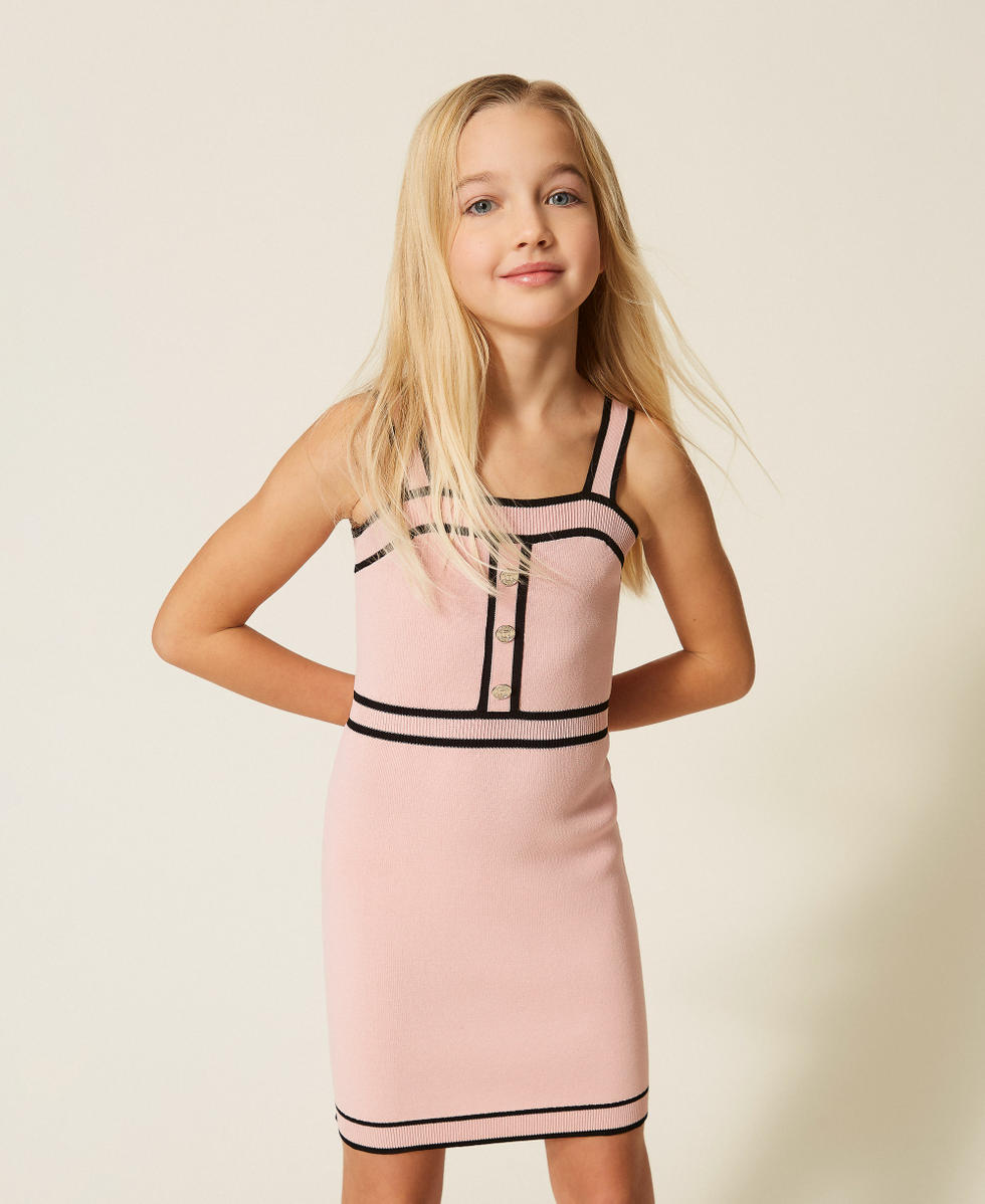 Short knit dress with contrasting trims Two-tone Pink Dancer/Black Girl 261GJ3071_13197_01