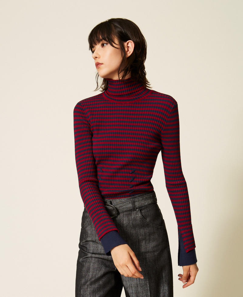 Pull col montant ray&eacute; Rayure Rouge "Rhubarbe"/Bleu Blue Paint Femme 262AP3250_13875_01