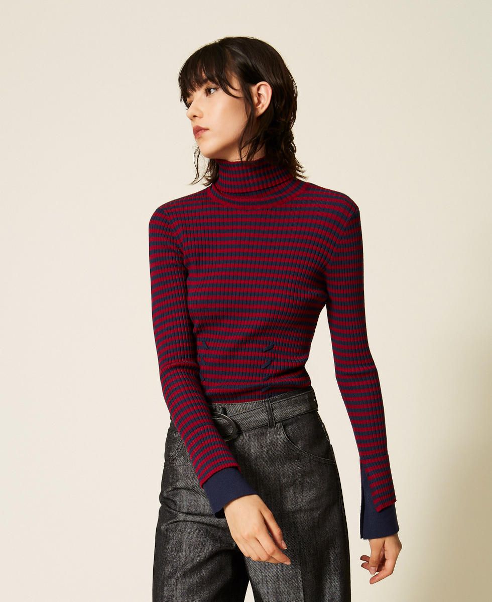 Striped turtleneck jumper "Rhubarb" Red/Blue Paint Stripes Woman 262AP3250_13875_01