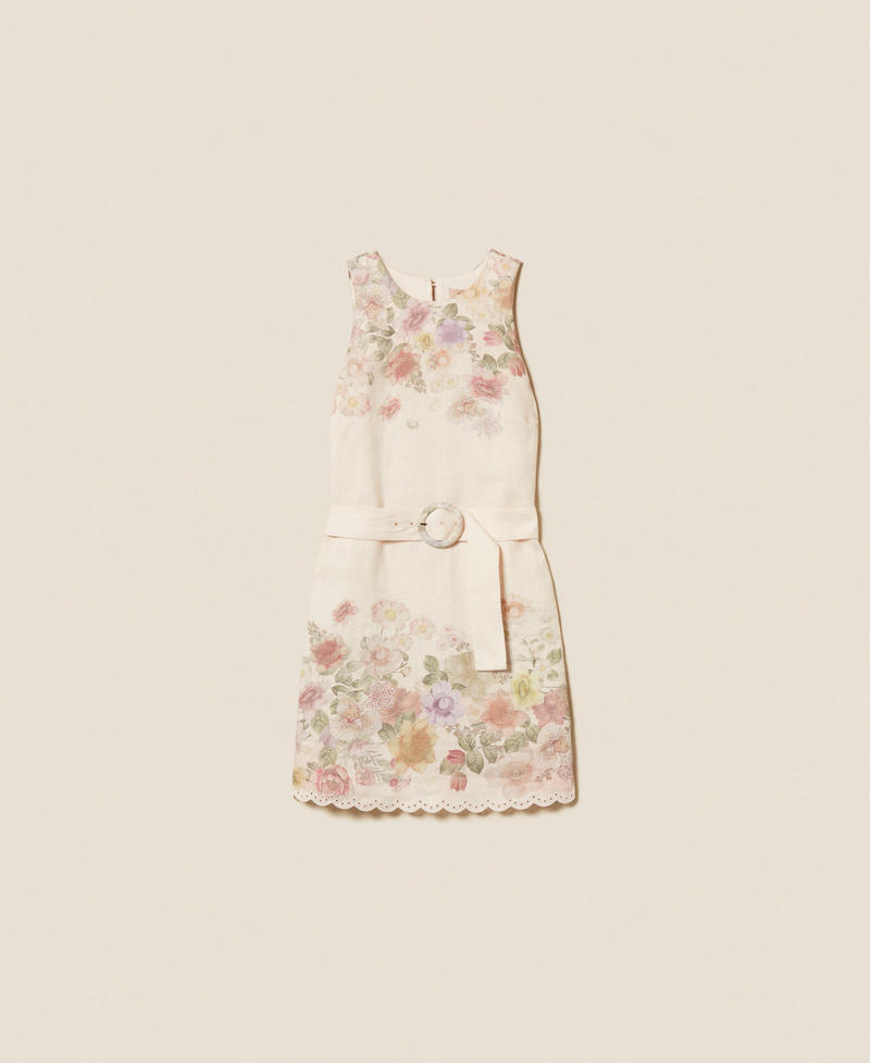 Robe courte en lin floral avec broderie Imprim&eacute; Wildflowers Couleur Pastel Femme 261TT2571_13588_S0