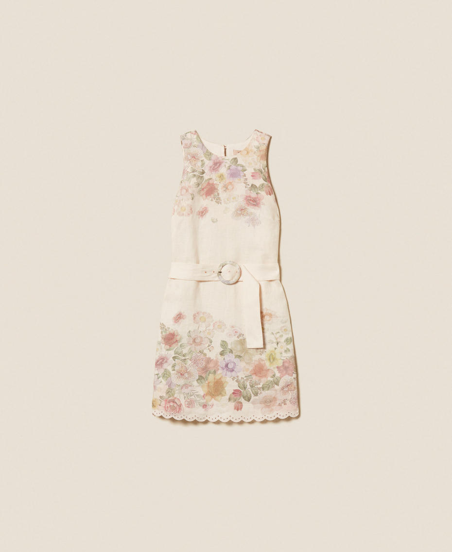 Robe courte en lin floral avec broderie Imprim&eacute; Wildflowers Couleur Pastel Femme 261TT2571_13588_S0