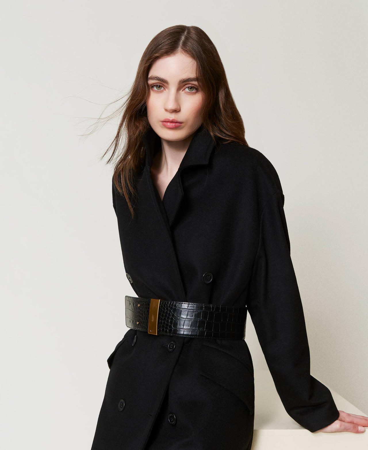 Croc print high waist belt Black Woman 242TO5270_00006_0S