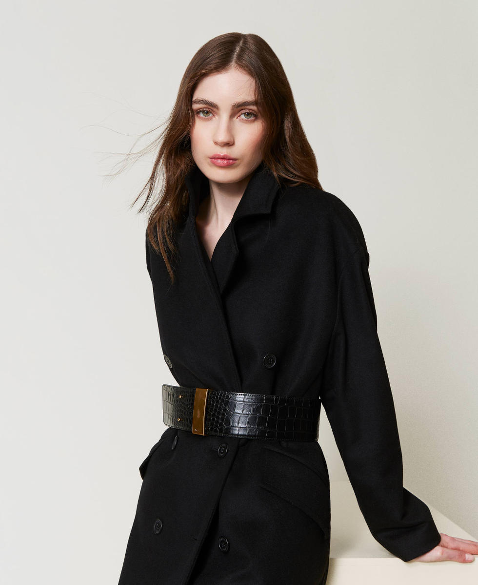 Ceinture taille haute avec imprim&eacute; croco Noir Femme 242TO5270_00006_S0